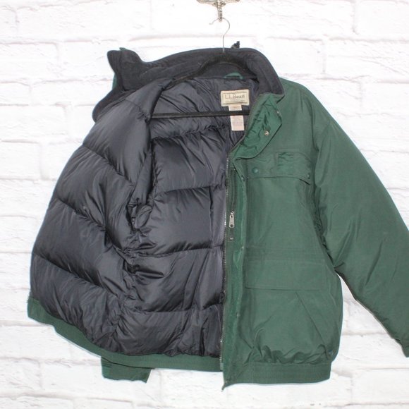 LL BEAN Green Fleece Neck Goose Down Parka Hood Winter Coat Jacket Size XL - Picture 5 of 9
